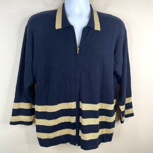 Vintage Nautical Cardigan Sweater Womens XLarge Blue Glitter Old Money Preppy